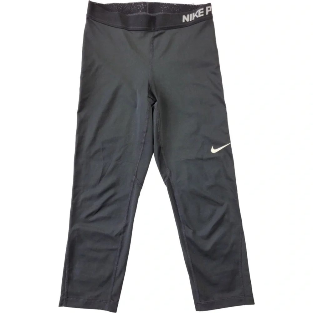 ✅ Nike Dri-FIT Women Black solid Print Training Capris Leggings Size M